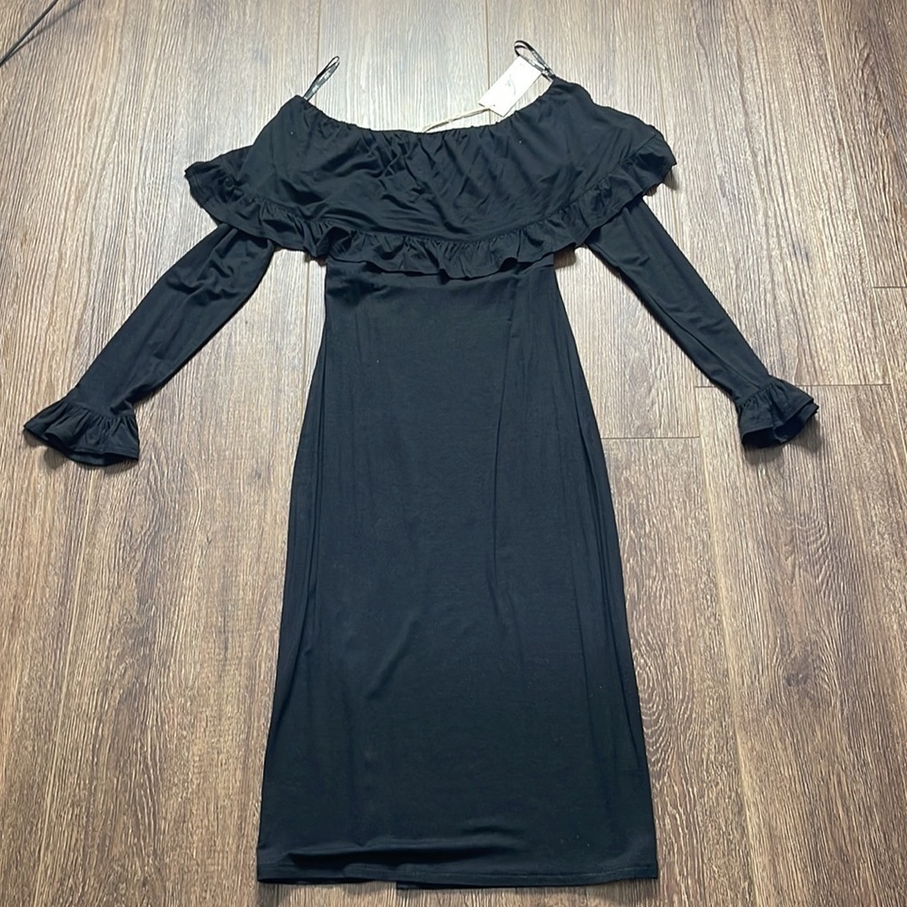 Joy Han Va Va Off Shoulder Long Sleeve Ruffle Dress XS - Picture 3 of 11